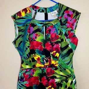 NWOT Exotic Floral Dress Beige by ECI Tropical & Abstract night fit Size 4